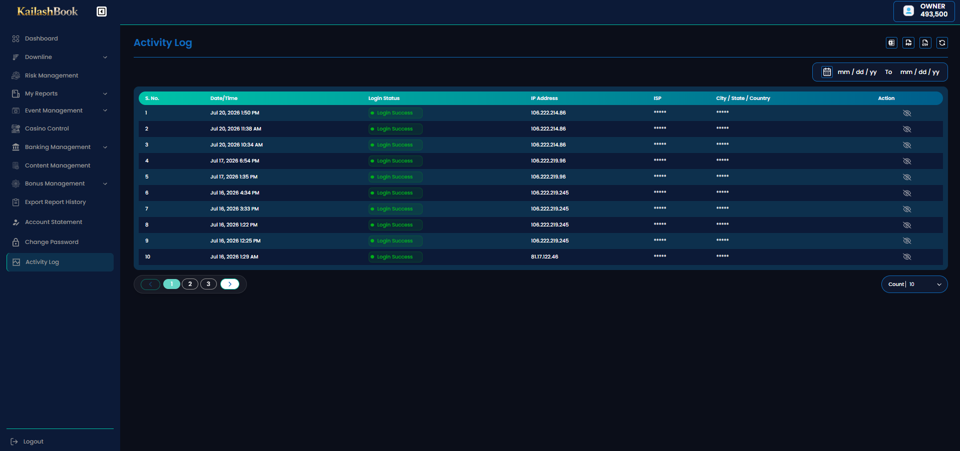 Owner Activity Log