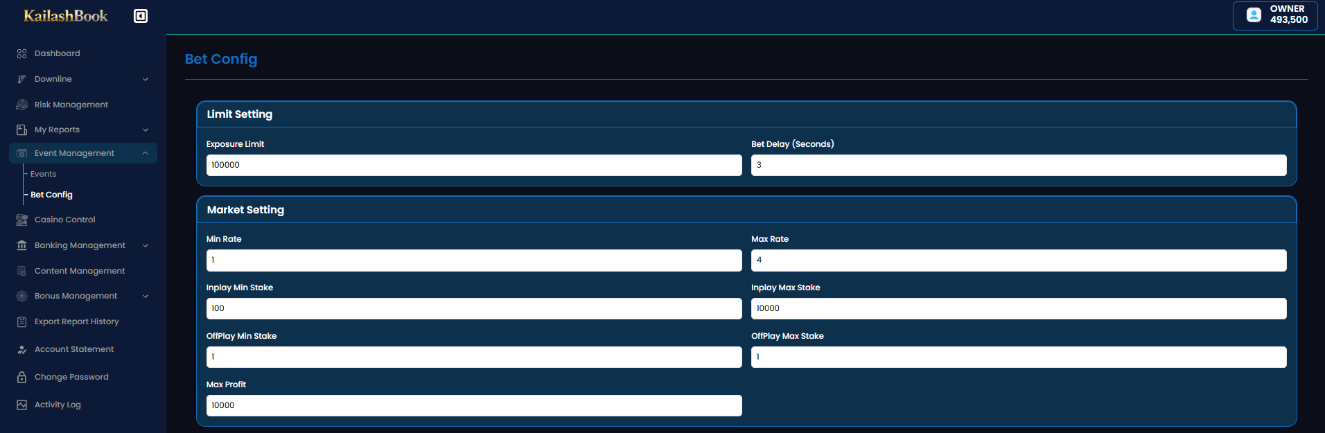 Default Setting — Limit and Market Setting sections