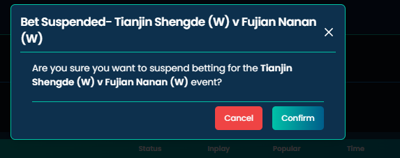 Bet Suspended confirmation modal