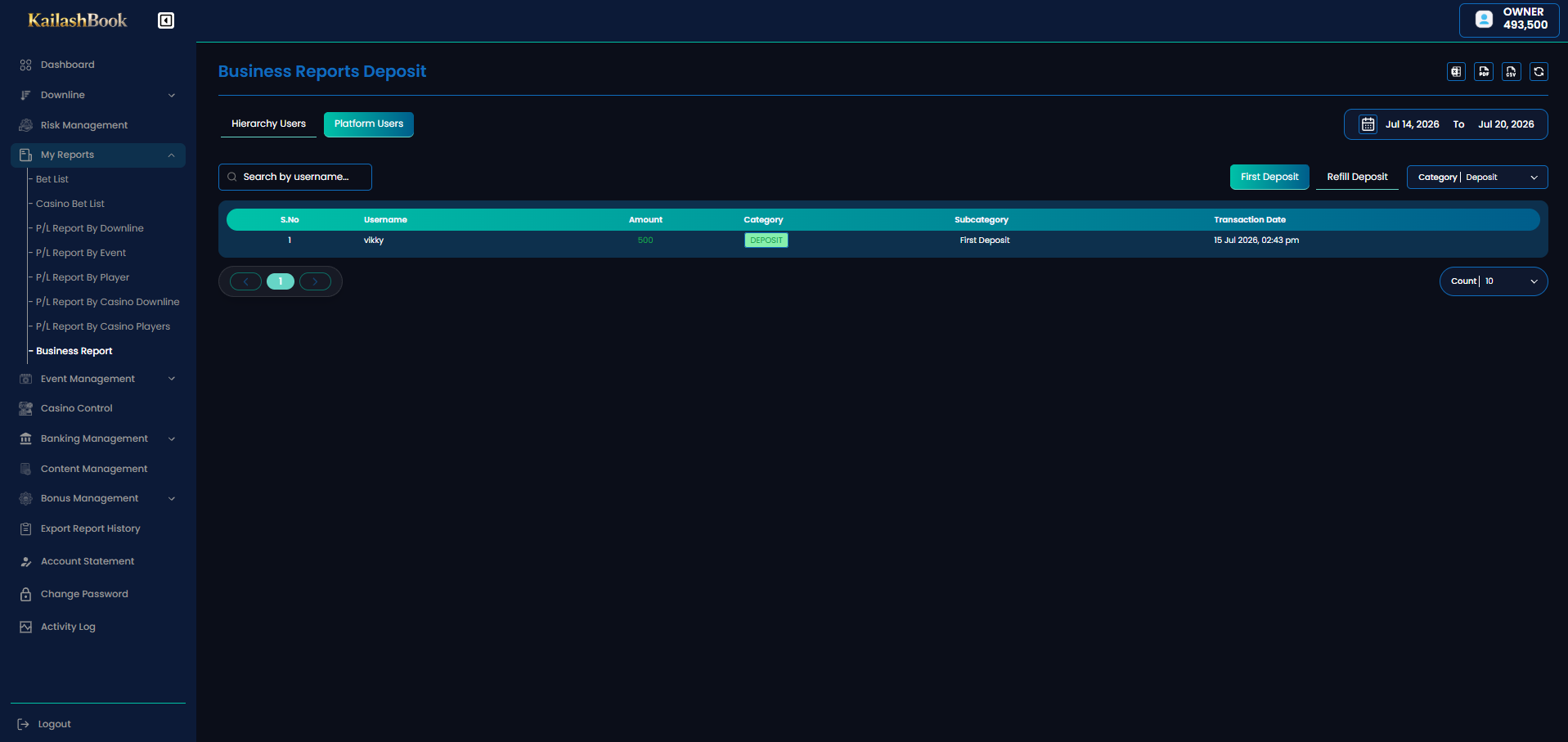 Business Report Deposit — First Deposit