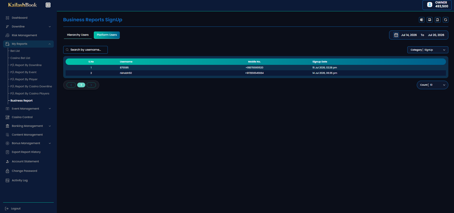 Business Report SignUp