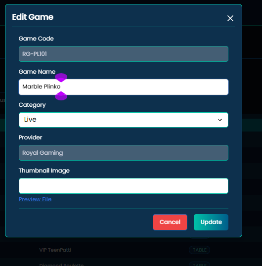 Edit Game modal