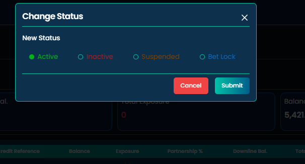 Change Status popup