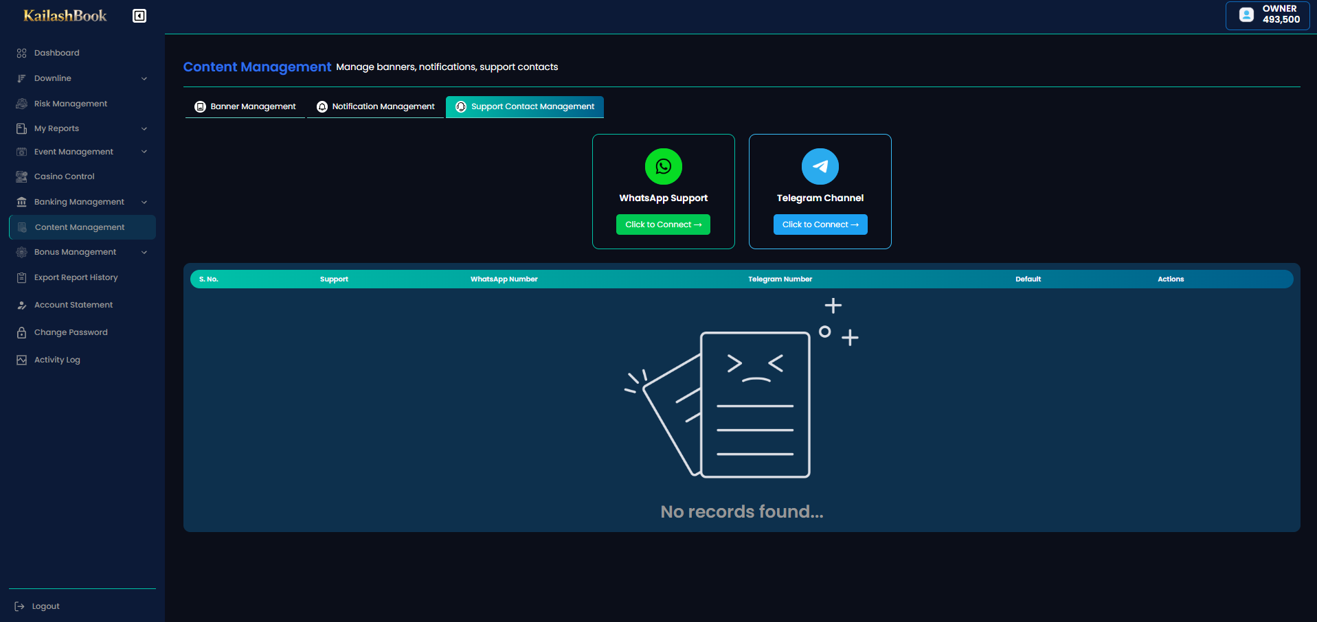 Support Contact Management tab