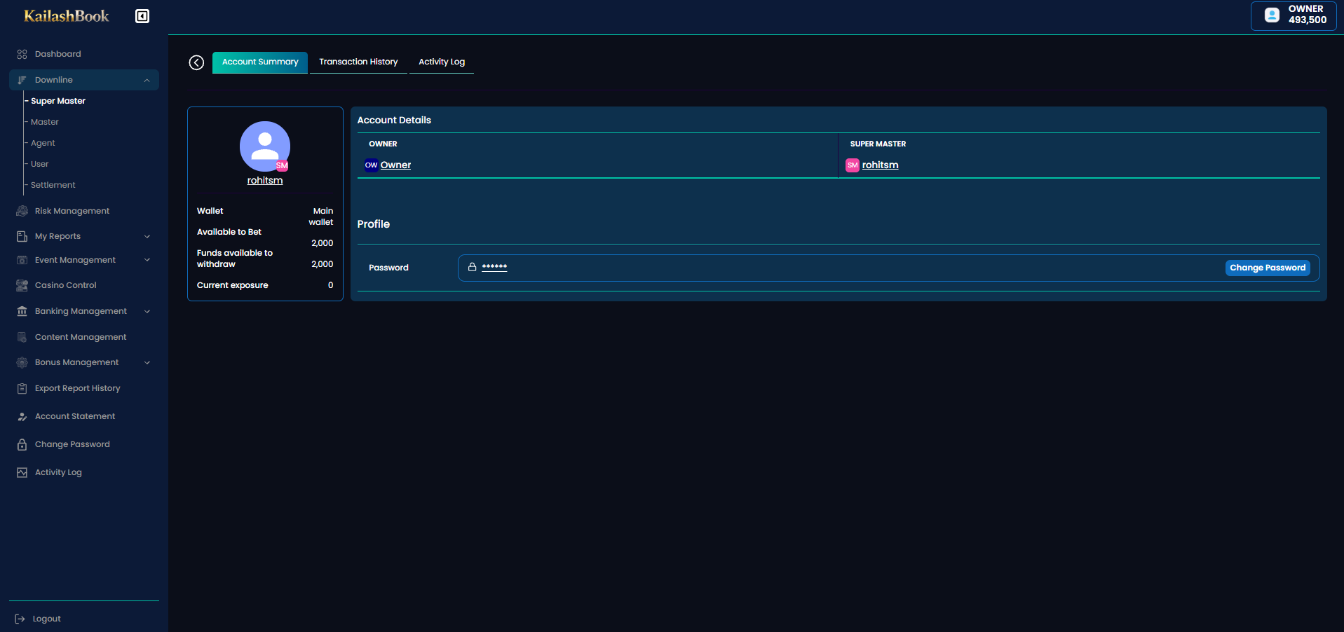 Downline profile — Account Summary tab
